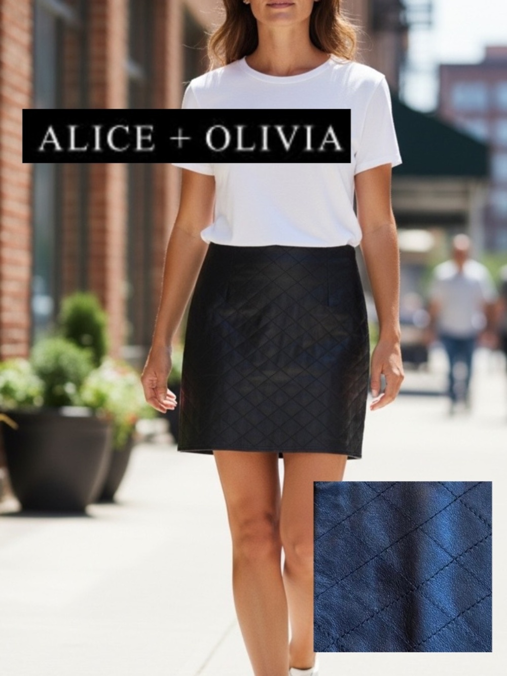 Alice + Olivia Quilted Blk leather Mini skirt, 6